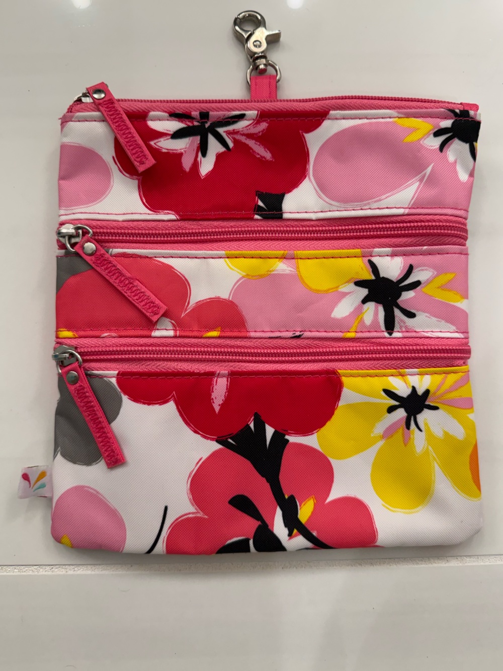 Clip-on Triple-Zip Floral Pouch - Pink Multi